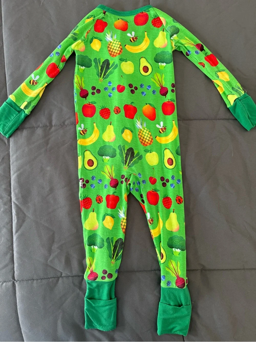 Little Sleepies Bright Green Fruit & Veggie Print Footed One-Piece